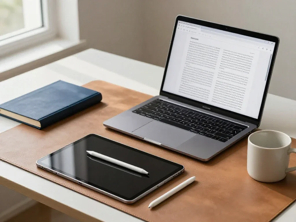 Équipements numériques modernes sur un bureau pour illustrer les outils technologiques de l'entreprise.