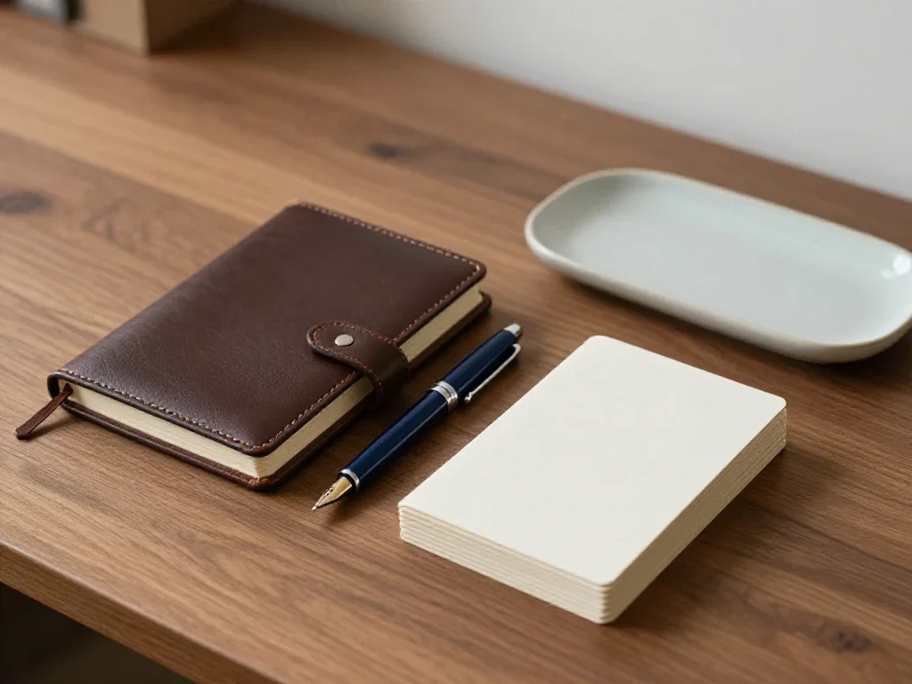 Fournitures de bureau élégantes et organisées illustrant la diversité des thématiques générales.